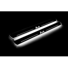 Накладки на пороги з підсвіткою Audi A4 B8 2008-2015 (front doors) з логотипом A4 - (тип Static)