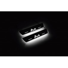 Накладки на пороги з підсвіткою Audi A4 B8 2008-2015 (rear doors) з логотипом A4 - (тип Static)