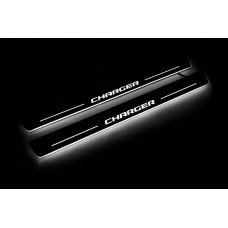 Накладки на пороги з підсвіткою Dodge Charger 2011+ з логотипом "CHARGER" (front doors) - (тип Static)