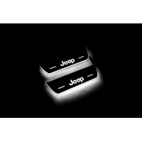 Накладки на пороги з підсвіткою Jeep Cherokee KL 2014+ з лого Jeep (rear doors) - (тип Static)