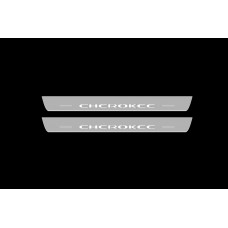 Накладки на пороги з підсвіткою Jeep Cherokee KL 2014+ з лого Cherokee (front doors) - (тип Static)