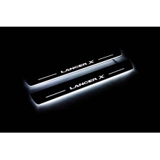 Накладки на пороги з підсвіткою Mitsubishi Lancer X 2007+ (front doors) - (тип Static)