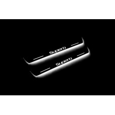 Накладки на пороги з підсвіткою Skoda SuperB II 2008-2015 (rear doors) - (тип Static)